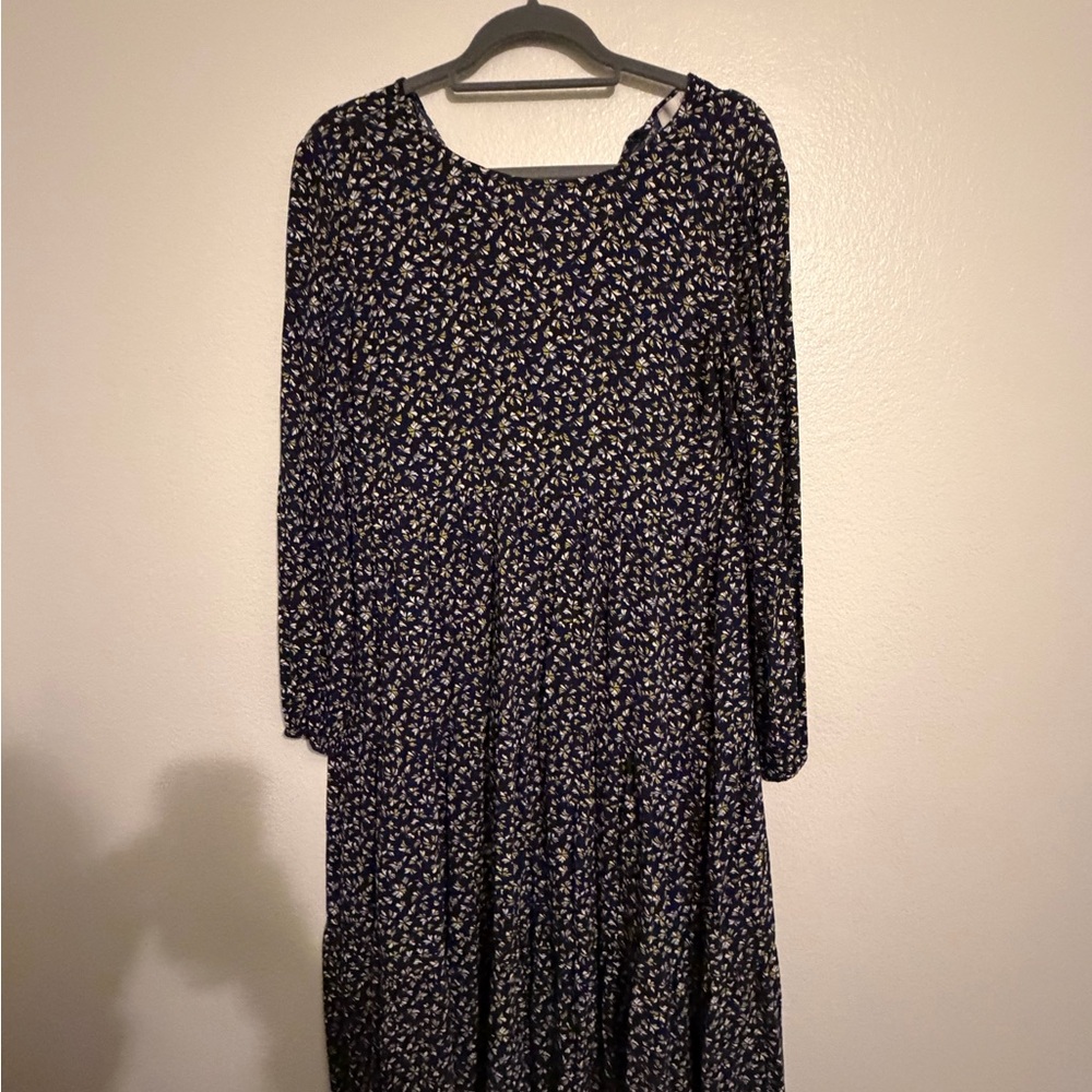 LOFT Navy and Cream Floral Long Sleeve Dress